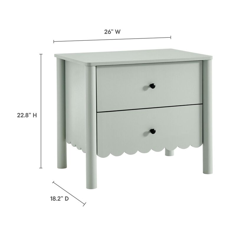 Modway Emmeline Scalloped 2-Drawer Nightstand in Sage image number 2