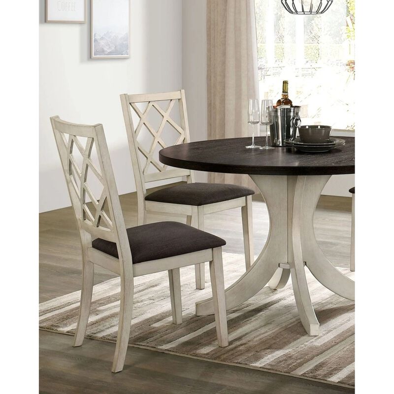 Streamdale Solid Wood Antique White Chairs, Grey Cushion image number 2