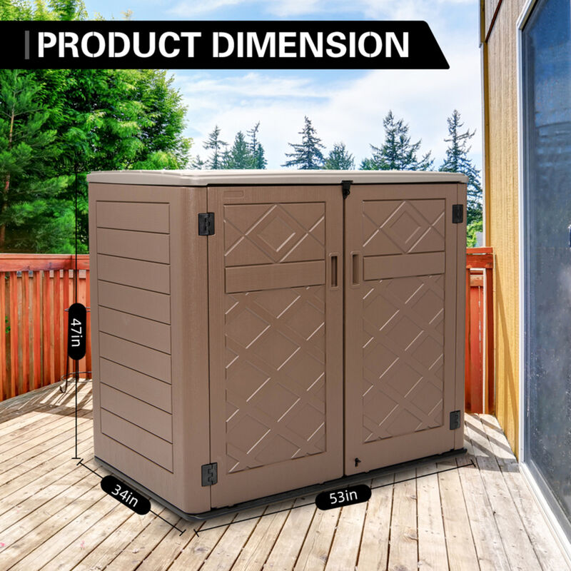 50 Cu. Ft. Horizontal Outdoor Storage Shed, HDPE Patio Storage Cabinet with Shelf Support and Lockable Doors