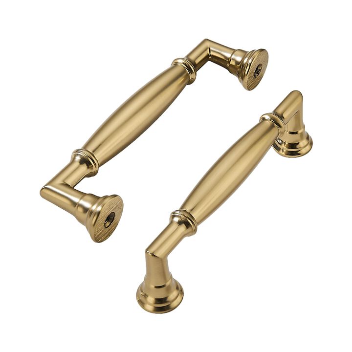 khtumeware 2 Pack 3-3/4 Inch(96mm) Brushed Brass Cabinet Pulls Heavy Duty Solid Warm Brass Cabinet Handles Kitchen Brushed Gold