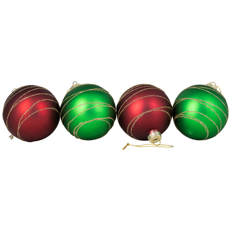 Glittered Golden Stripes Christmas Glass Ball Ornaments - 3" (75mm) - Red and Green - 4ct image number 8
