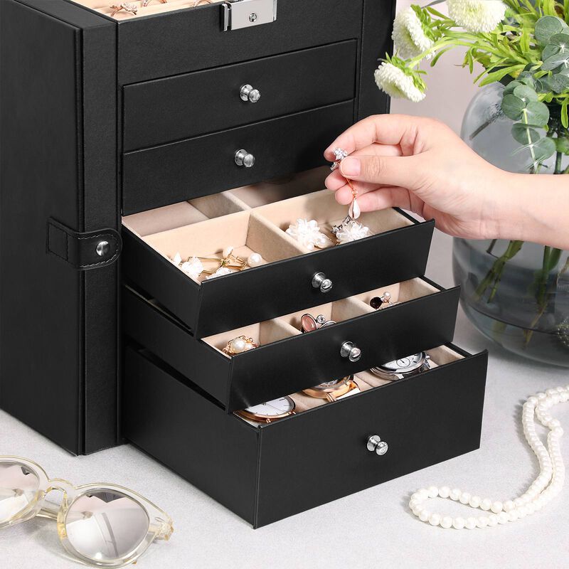 BreeBe 6-Tier Large Jewelry Case with Drawers Black