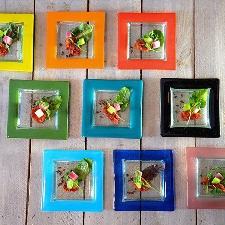 Glass Dinnerware 6" x 6" Square Red Glass Plate (Set of 4)