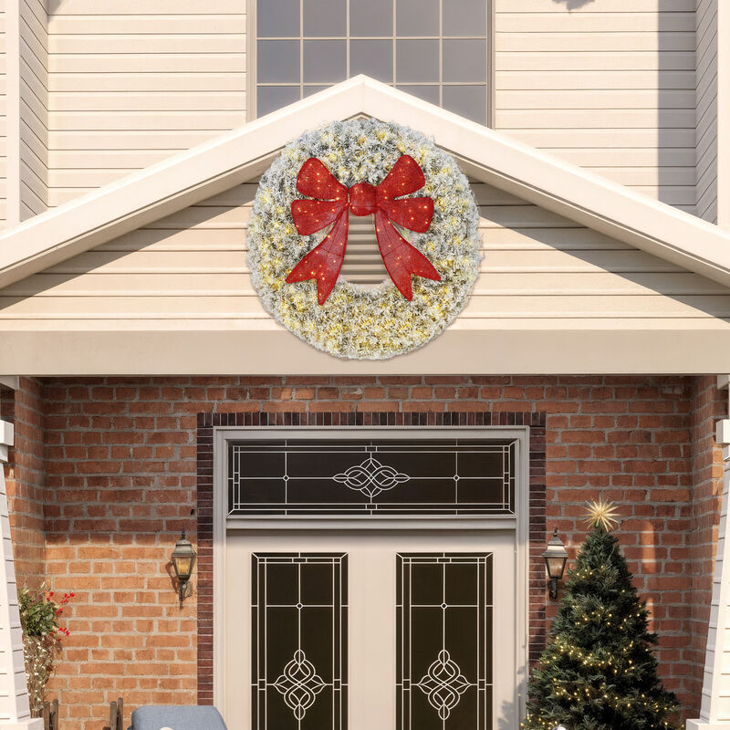 BreeBe 48 Inch Pre-Lit Christmas Wreath with Bow and Remote image number 7