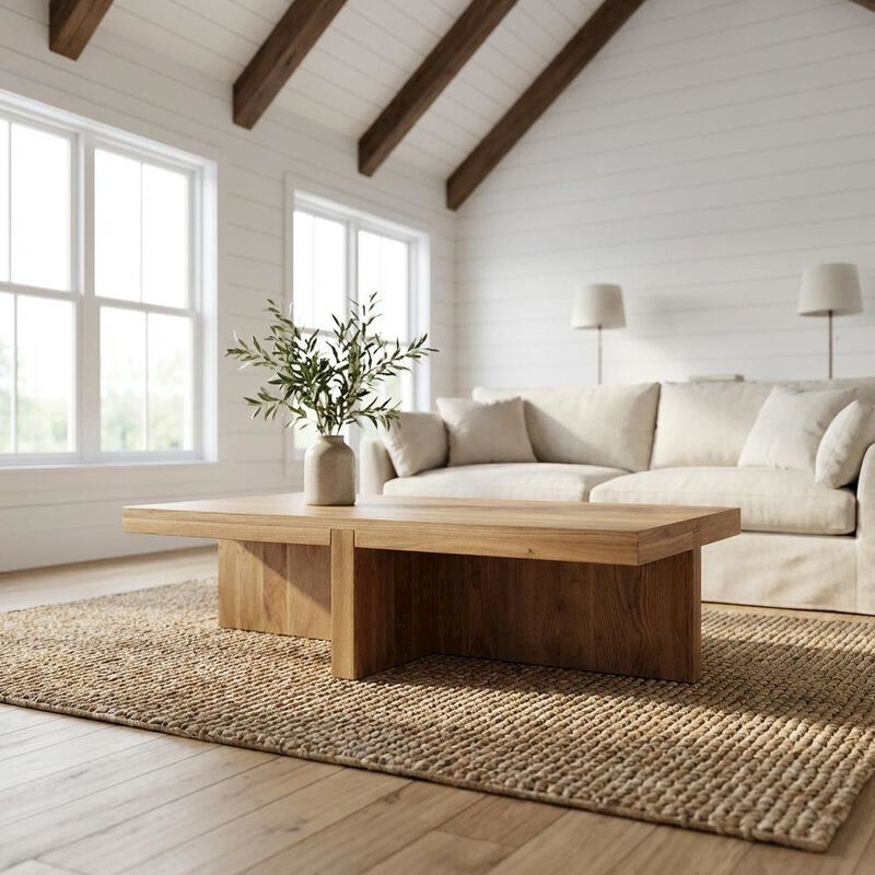 Starlight Canyon Home Brown Rectangular Coffee Table, Solid Oak Top, Wood Frame Contemporary Design image number 2