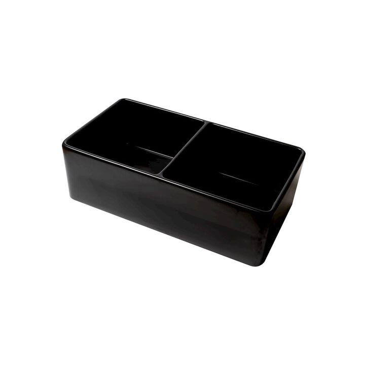 ALFI brand Black Matte Smooth Apron 33 x 18 Double Bowl Fireclay Farm Sink