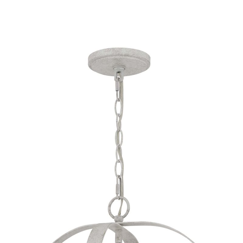 Baty Chandelier, 4 Light Rustic Rattan Round, White Metal 21 Inch - Benzara