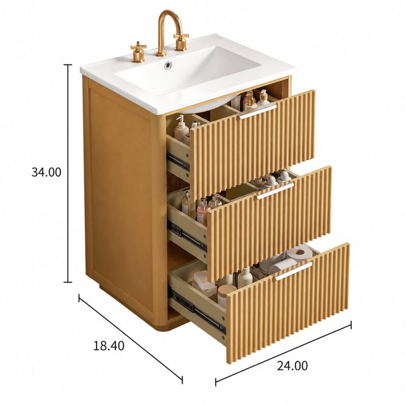 ELEMENT ACE 24 Inch Modern Luxury Bathroom Vanity with Ceramic Sink, Freestanding Cabinet with Ample Drawers for Bathroom Storage image number 1