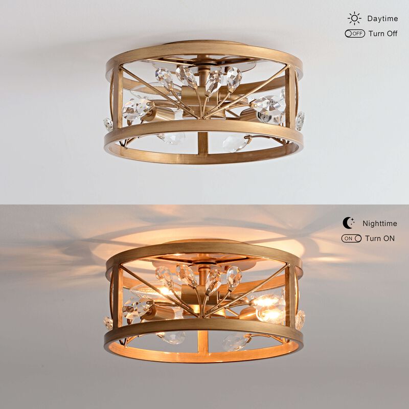 Adela 3-Light Metal Cage Drum Flush Mount - Brushed Brass image number 5