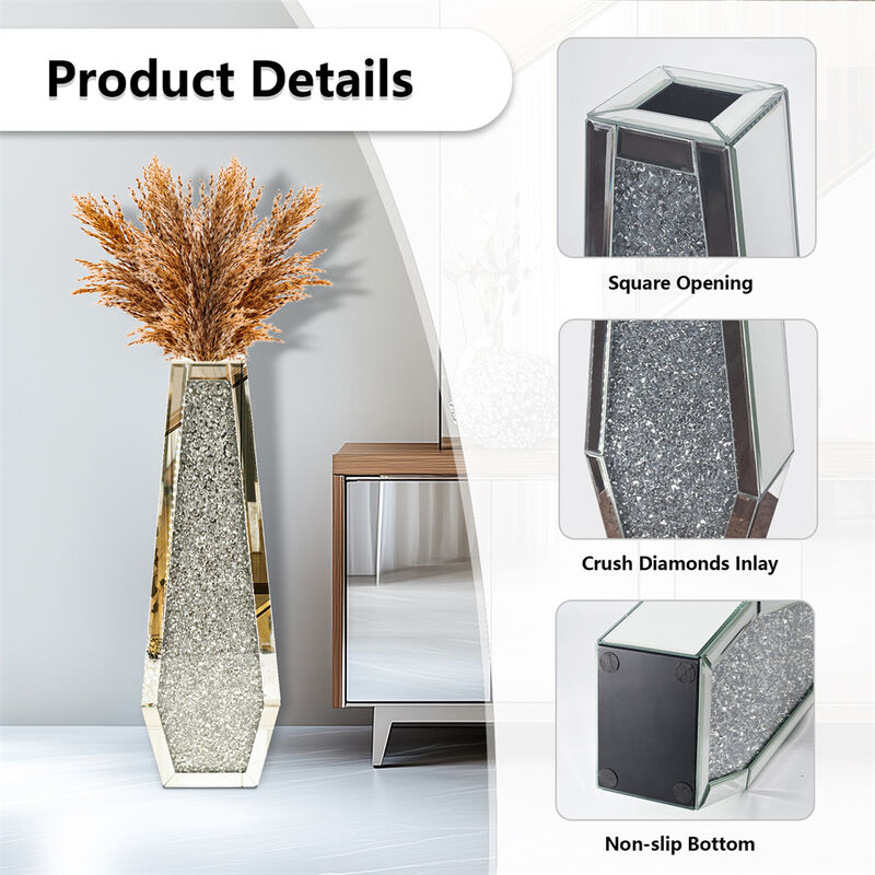 Tall Crushed Diamond Floor Vase Luxury Container for Dried Flower Arrangements image number 5
