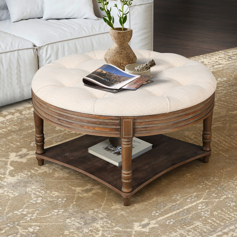 GOODSILO Large Round Waterproof Storage Ottoman Coffee Table with Button Tufted Design image number 1