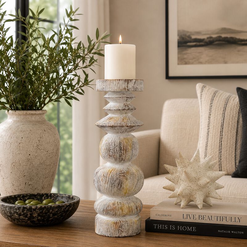 Josi Tabletop D&eacute;cor Candle Holder, Sculpted Turned Resin image number 8