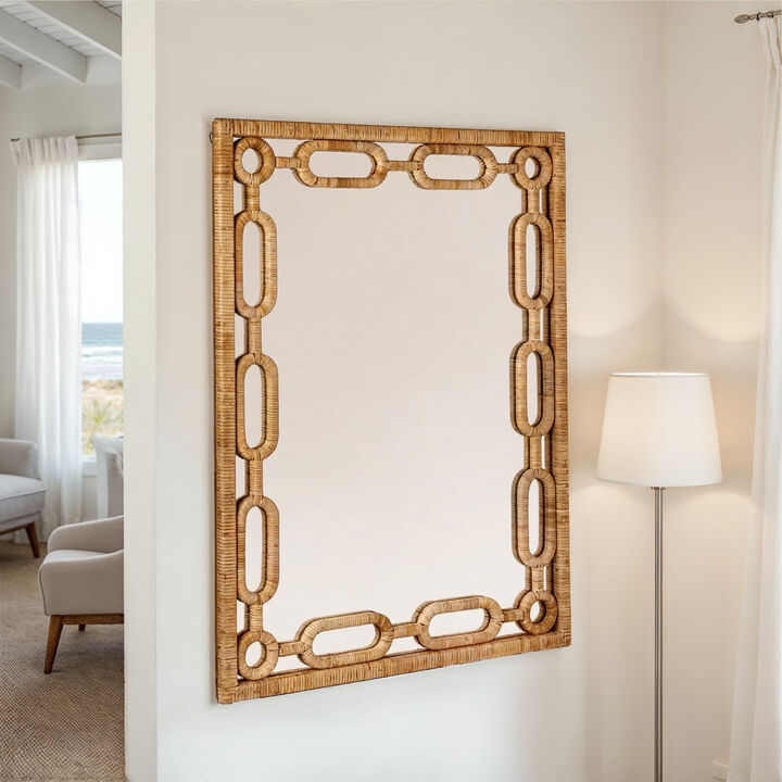 Woven Rattan Chain-Link Frame Mirror