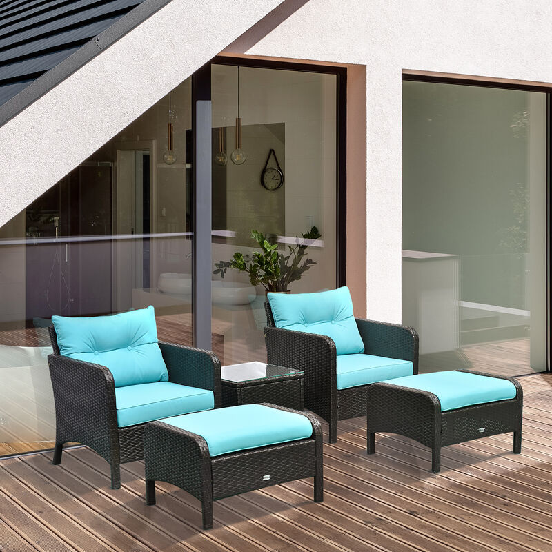 5 PC Outdoor Patio Conversation Chaise Lounge Chair w/ Coffee Table, Blue
