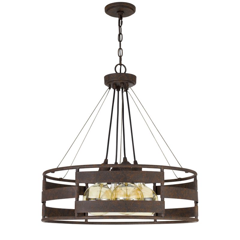 Frot 24 Inch Chandelier w Light Bulbs, Suspended Cable Design, Rust - Benzara