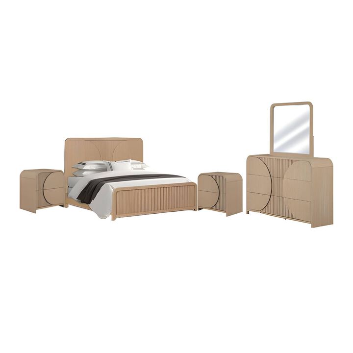 Tanya 5pc Queen Bedroom Set with 2 Nightstands,  Reeded Brown Wood