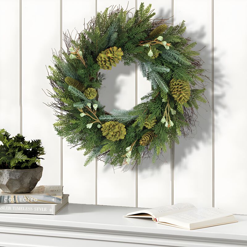 Mixed Pine Wreath for Winter, Holiday, or Seasonal Home Décor