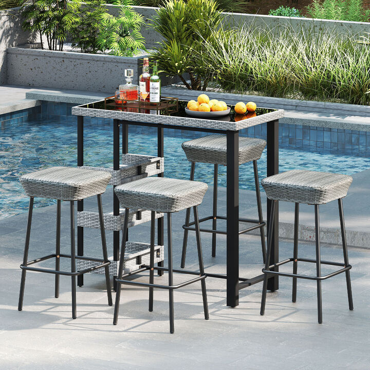 Modern Patio Bar Stools with Rattan Seat and Ergonomic Footrest – Set of 2