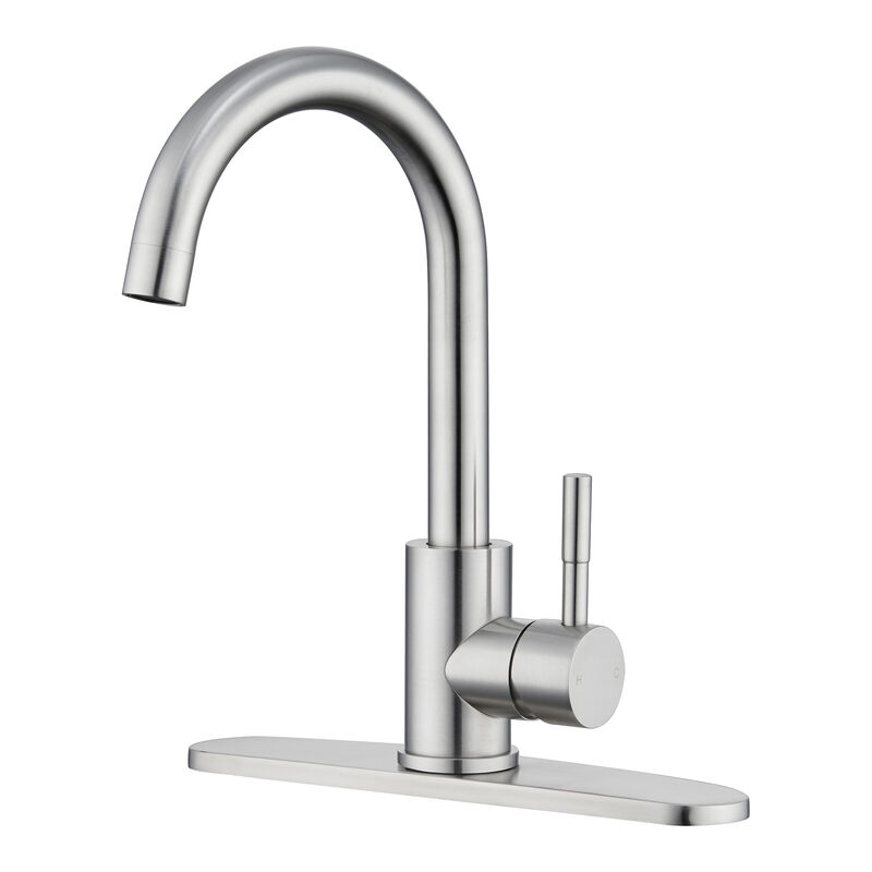 Mondawe Bathroom Sink Faucet, Single Handle 1 Hole Deck Mount Basin Hot & Cold Water with Deck Plate Lavatory Vanity Sink