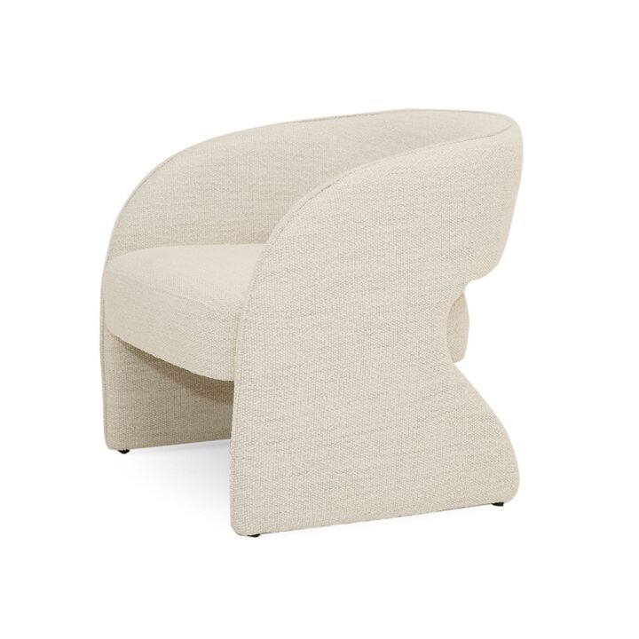 31 Inch Accent Chair, Cream Fabric, Curved Back, Round Arms, Plush Seat-Benzara