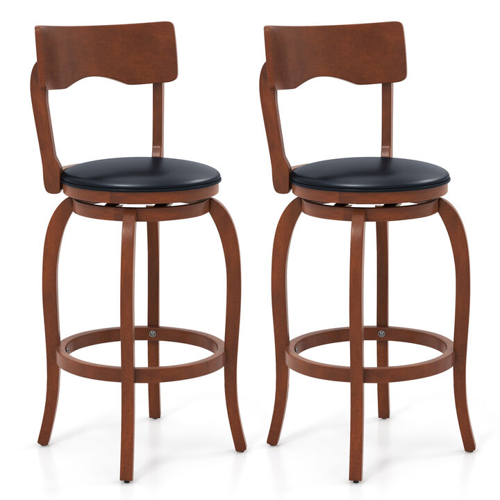 Swivel Bar Stools Set of 2 with Rubber Wood Frame and Upholstered Seat