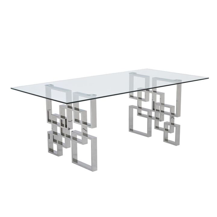Best Quality Furniture Rectangular Clear Glass Dining Table with Silver Stainless Steel Legs