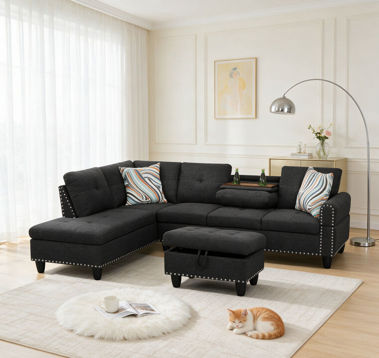 TATEUS L-Shaped Sectional Couch with Storage Ottoman