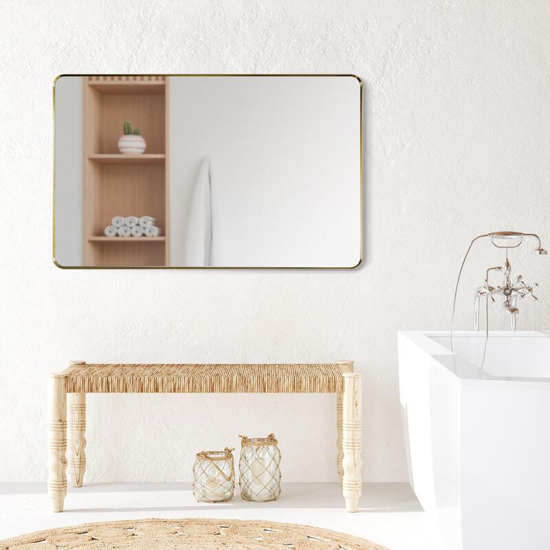 Altair Nettuno 48 Rectangle Bathroom/Vanity Brushed Gold Aluminum Framed Wall Mirror