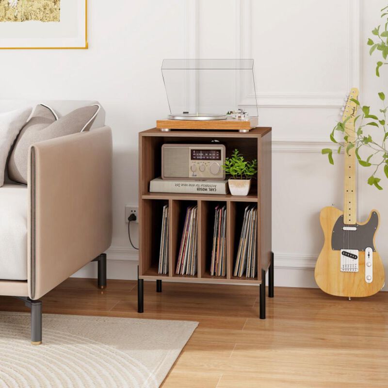 Hivvago Record Player Stand with Record Storage Shelf and Charging Station