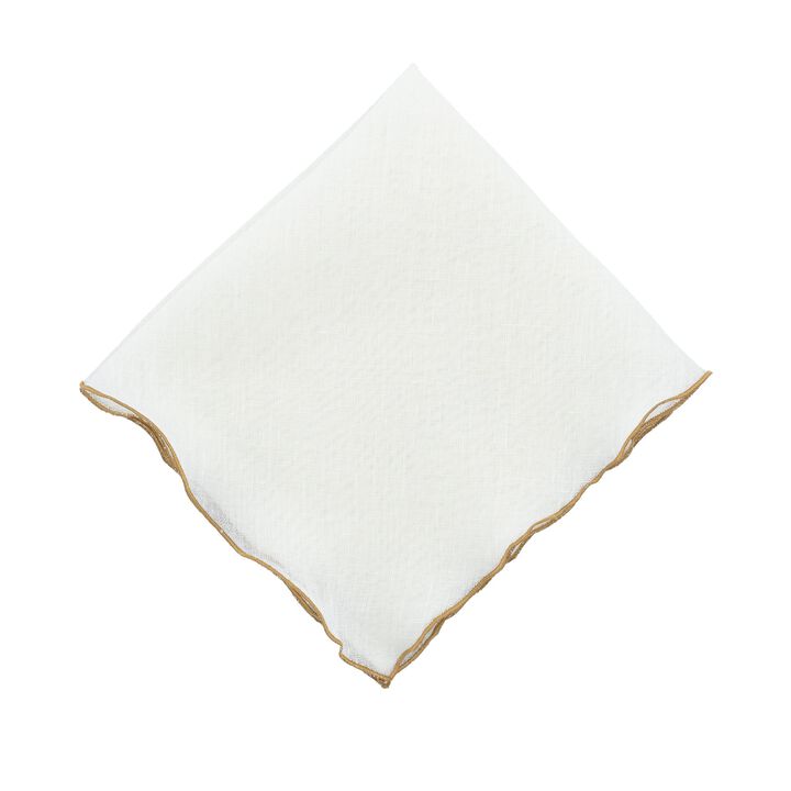 Linen Napkins With Gold Ruffled Edges, Set of 4