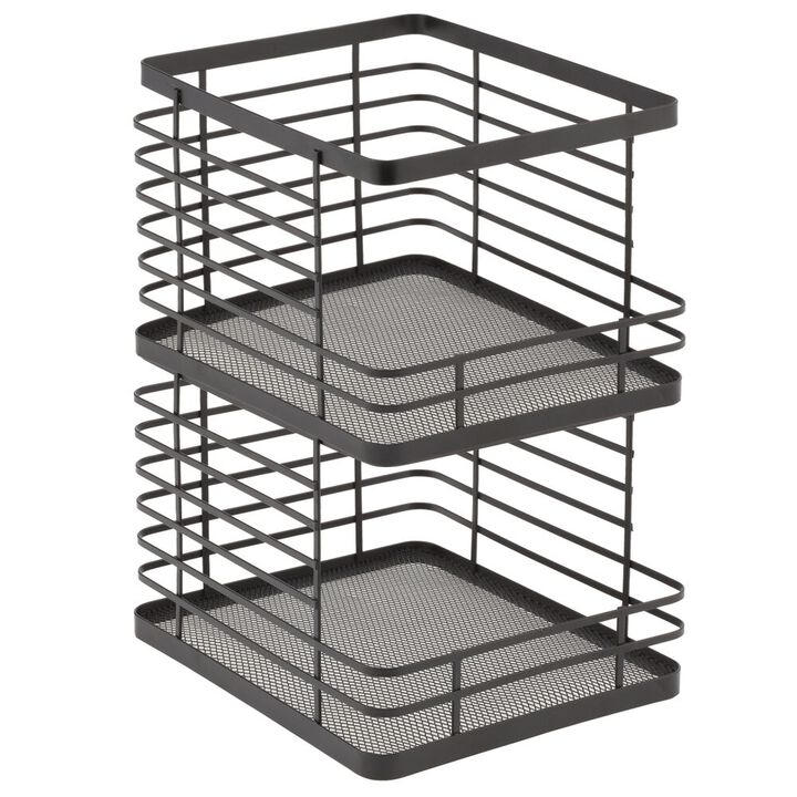 mDesign Stackable Food Organizer Storage Basket, Open Front, 2 Pack, Matte Black
