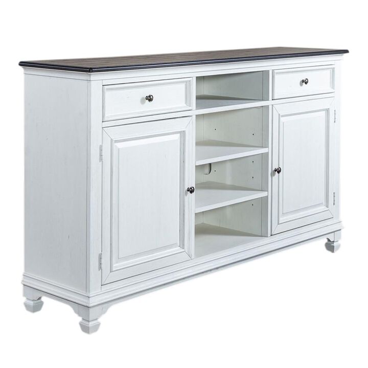 Liberty Furniture Allyson Park 68 Inch Highboy TV Console in Wirebrushed White w/ Charcoal Top