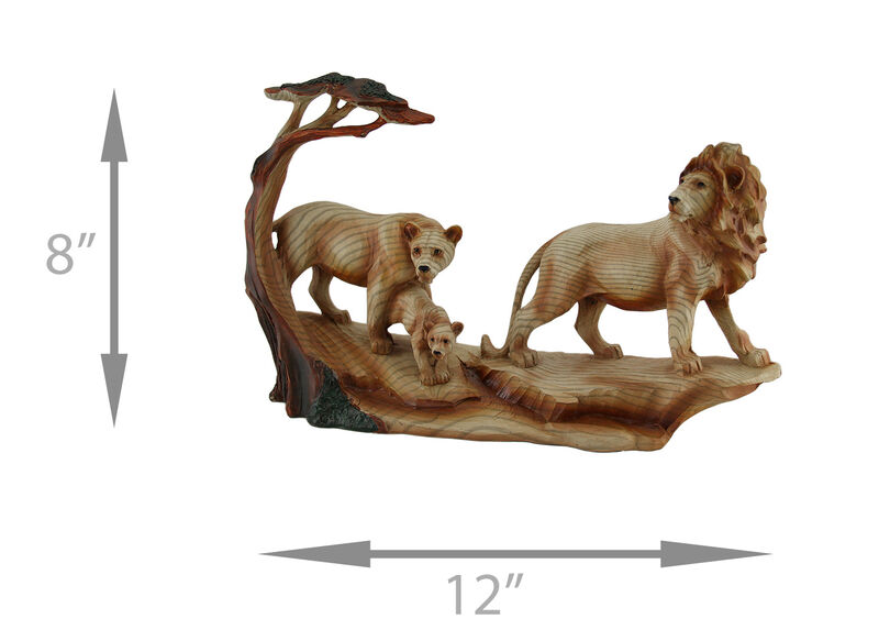 African Lion Family Carved Wood Look Resin Statue image number 3