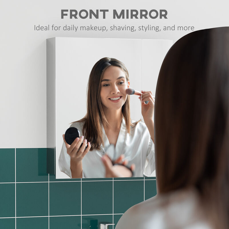 kleankin Bathroom Cabinet Wall Mounted Mirror Cabinet with Hinged Doors