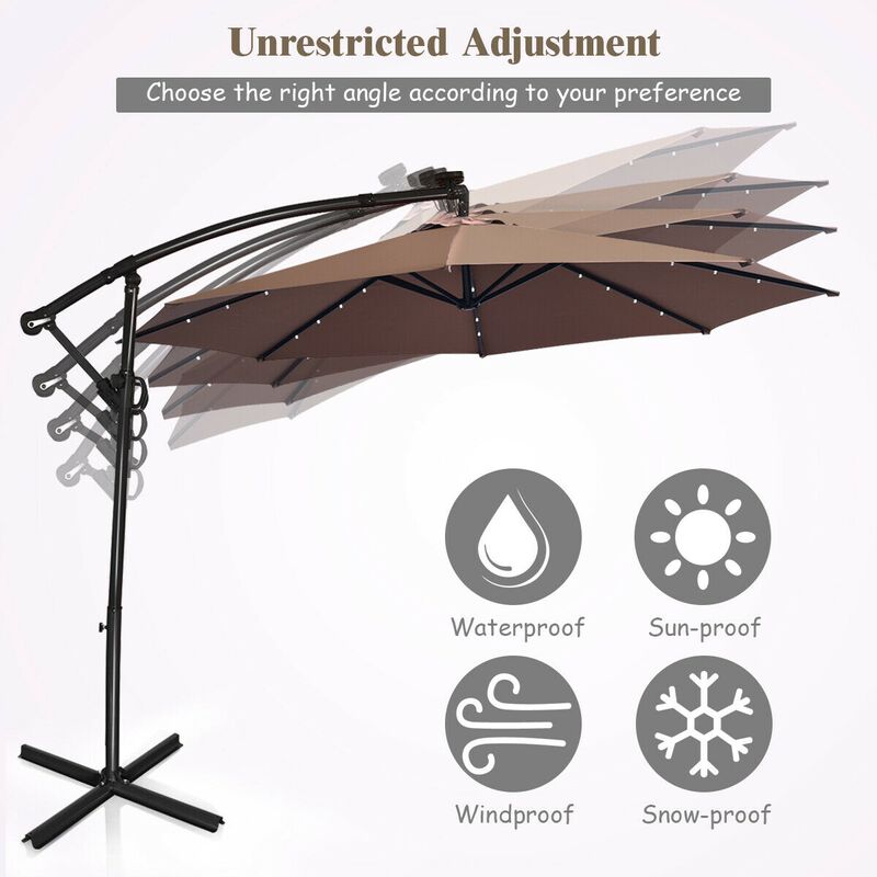 360-Degree Rotating Patio Umbrella &ndash; Solar Powered LED Cantilever Shade (Base Not Included)