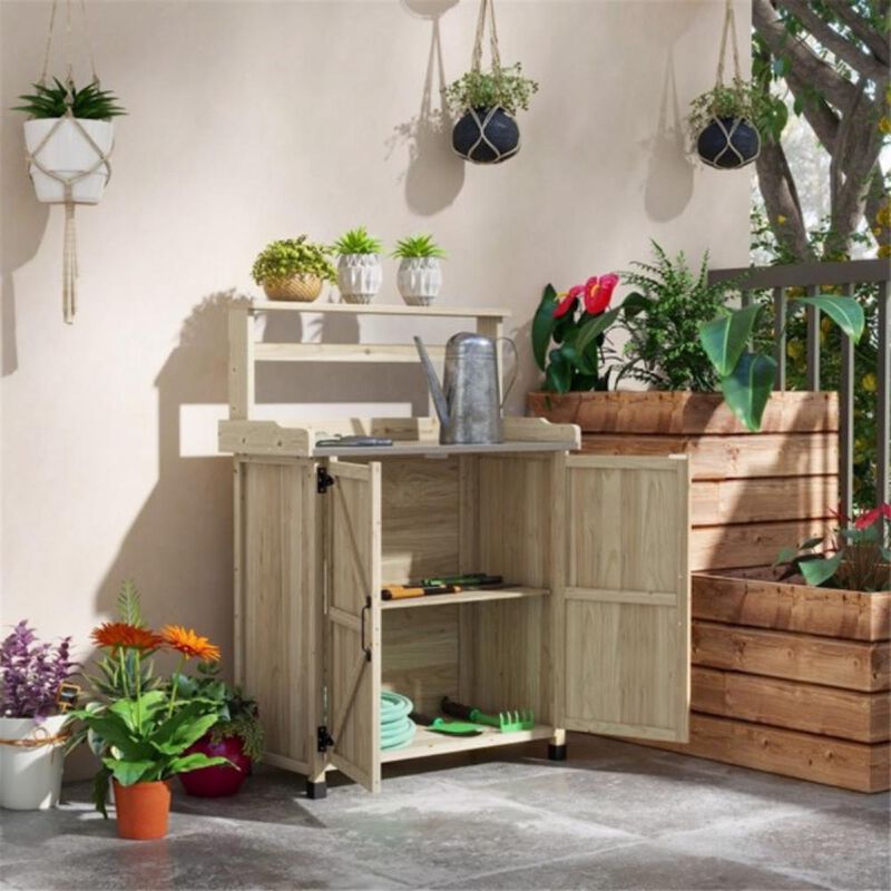 Potting Bench with Storage Cabinet Gardening Table with Shelves & Drawers for Outdoor & Indoor Use