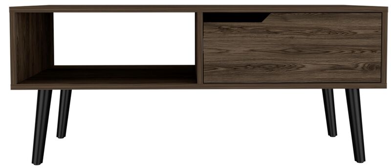 Oslo Coffee Table, One Drawer, One Open Shelf, Four Legs -Dark Walnut