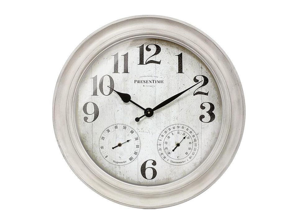 Clifton Farmhouse Thermometer Hygrometer Wall Clock 26 Inch Outdoor White