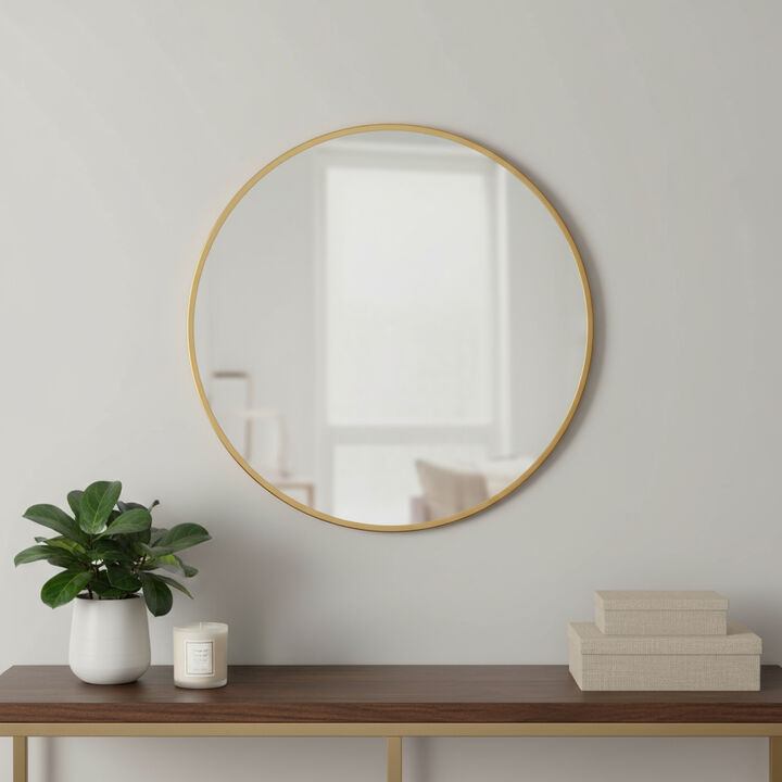HomeRoots 31" Gold Metal Round Framed Accent Mirror