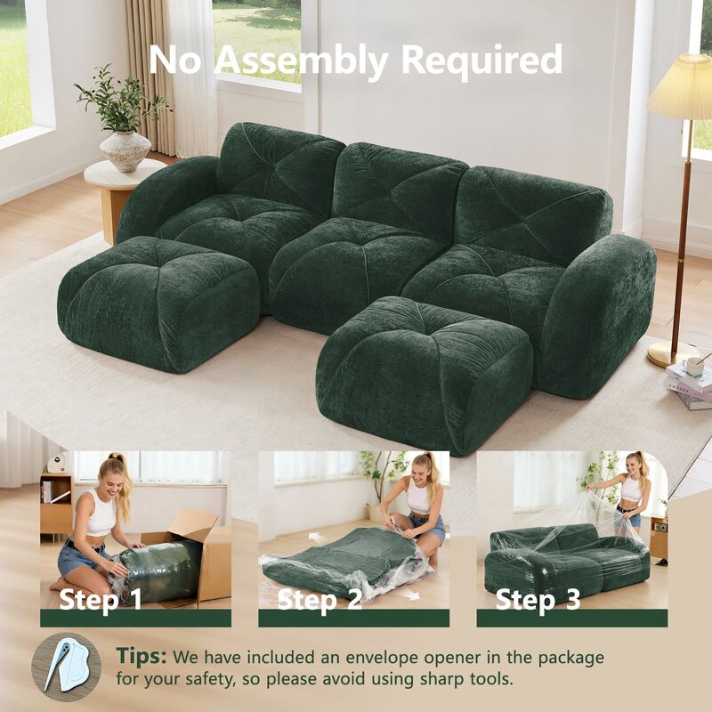 Clihome U-Shaped Boneless Sofa,Tufted Design,32D High Density Sponge,Bottom Anti-Slip Design,Free Combination,Movable Ottoman For Study & Home Theater image number 8