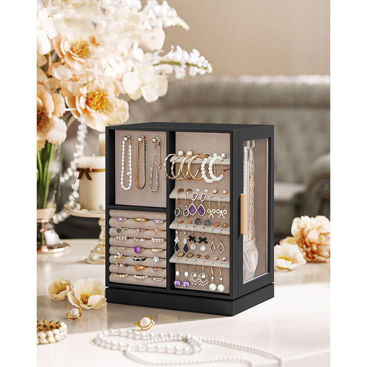 360&deg; Rotating Jewelry Box with Multi-Layer Storage and Elegant Design