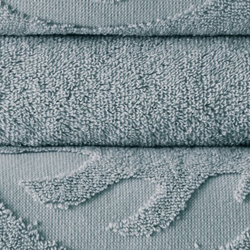 Oya 6 Piece Soft Egyptian Cotton Towel Set, Medallion Pattern, Blue Gray-Benzara