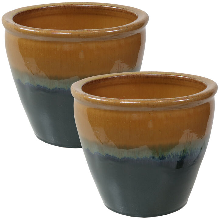 Sunnydaze Set of 2 Chalet Glazed Ceramic Planters - 9"