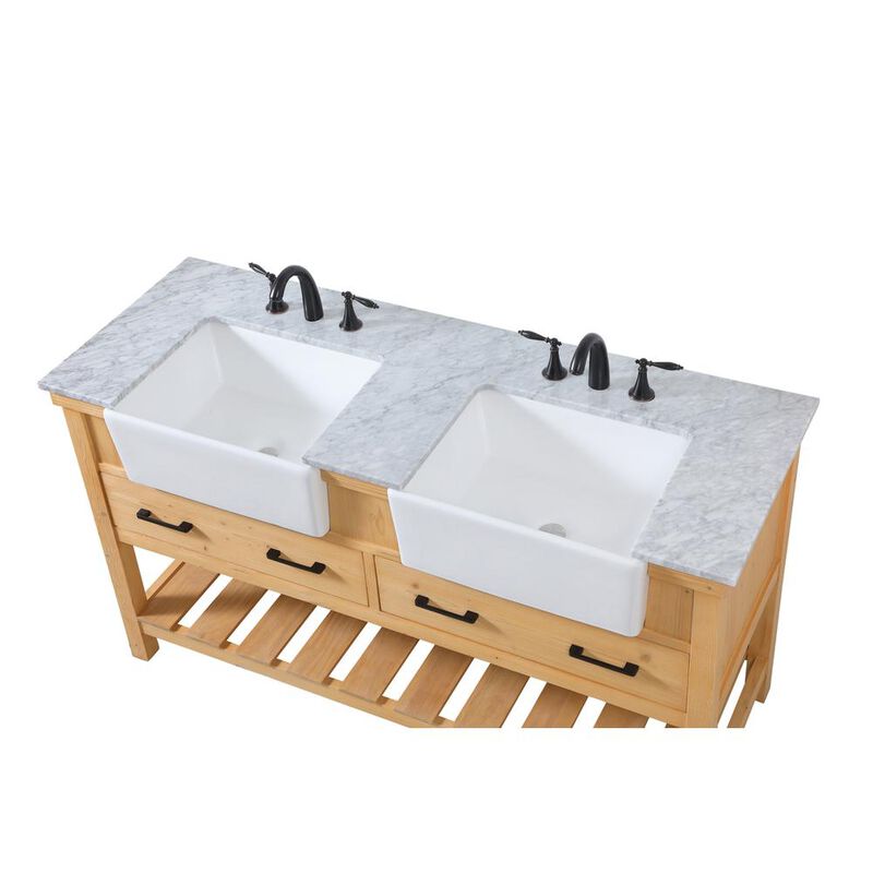 Elegant Kitchen and Bath 60 inch double bathroom vanity in natural wood