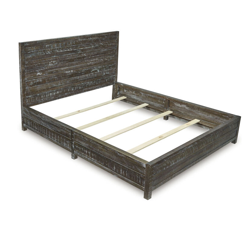 Cas Sengon Tekik Low Profile Panel Queen Bed, Rough Hewn, Rustic Brown