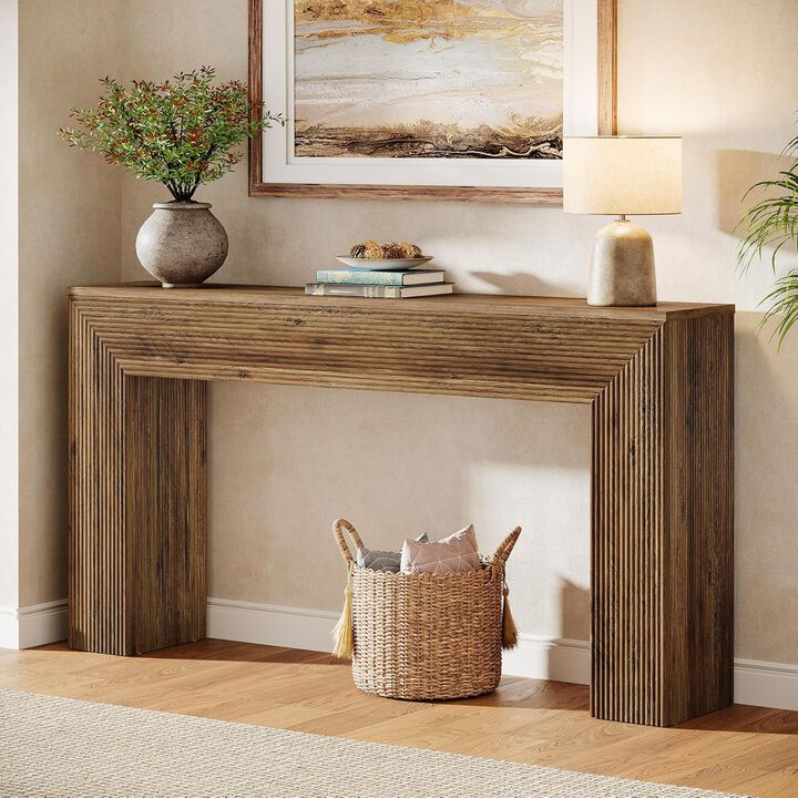 Rustic Fluted Console Table, Sofa Table for Entryway & Behind Couch