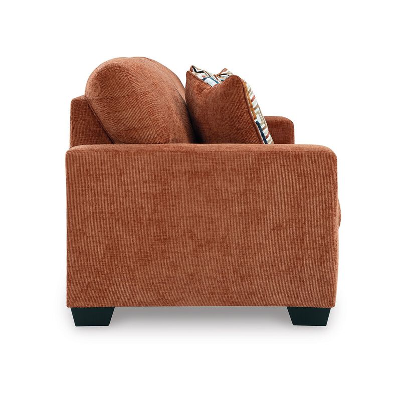 Avie Sofa, 2 Accent Pillows, 85 Inch, Soft Burnt Orange Polyester