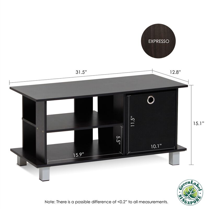 Simplistic TV Entertainment Center with Bin Drawers, Espresso/Black