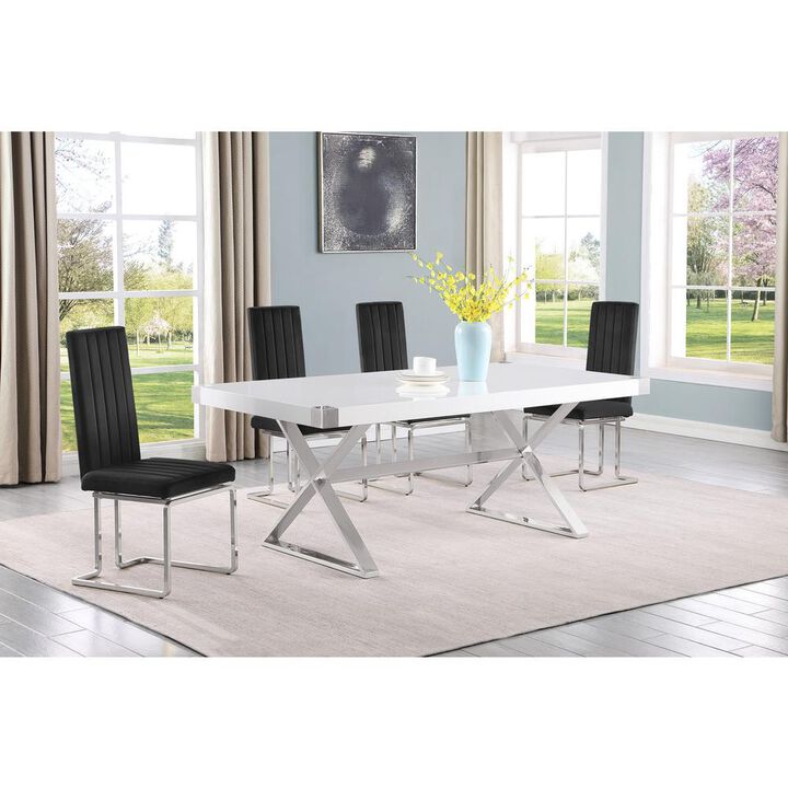 Best Quality Furniture 5pc Small(78) white wood top dining set with silver base and 4 chairs