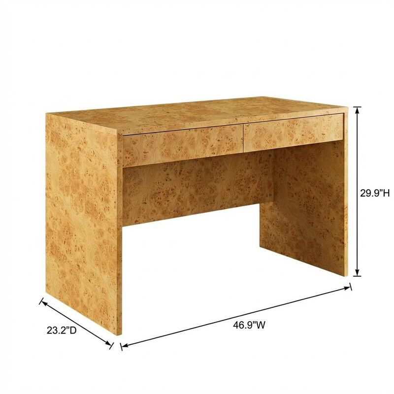 Burl Wood Desk with Two Drawers and Spacious Surface for Home Office image number 2